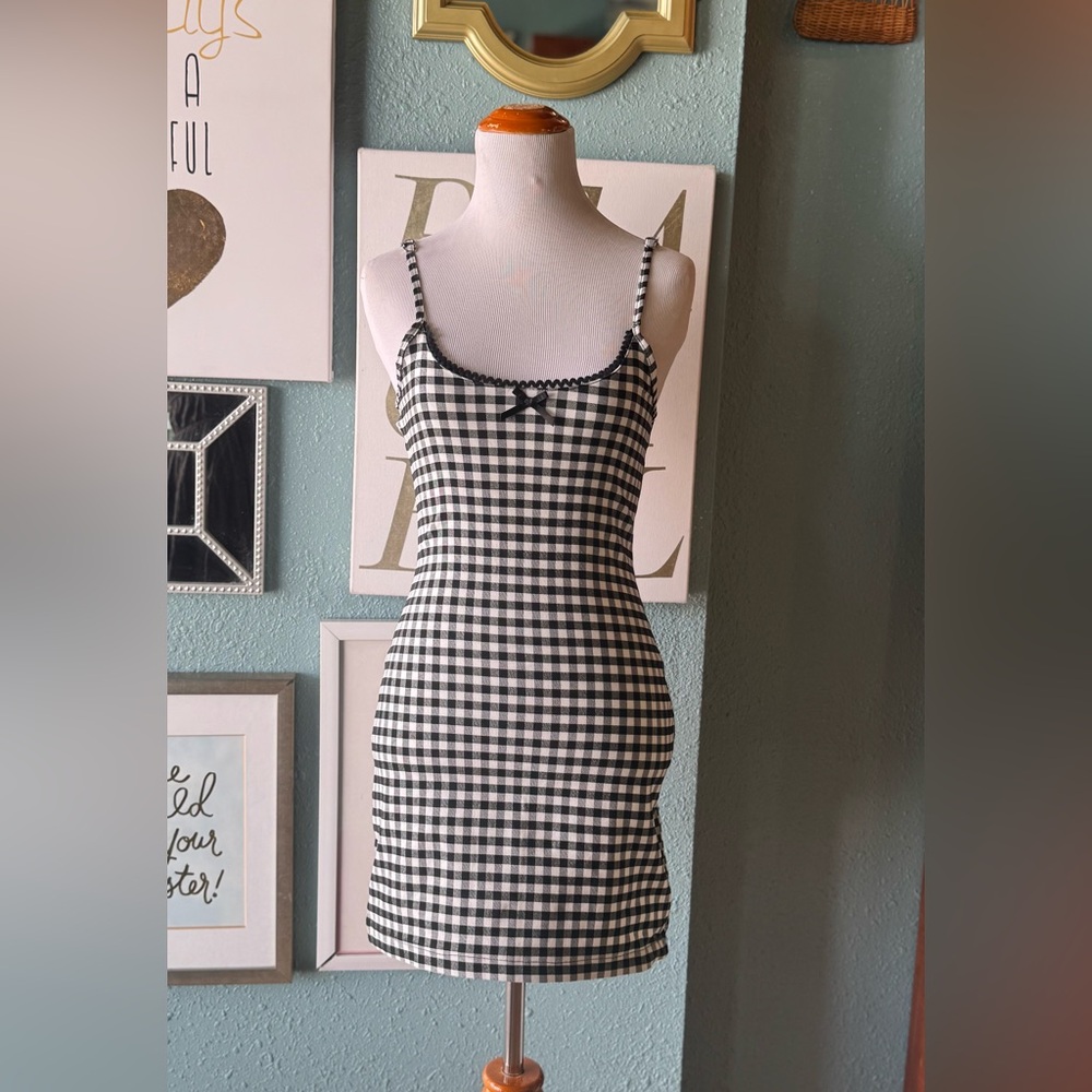 Edikted Black and White Gingham Mini Dress